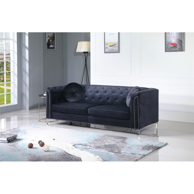 Home Square 2-Piece Furniture Set with Velvet Sofa and Chair in Black