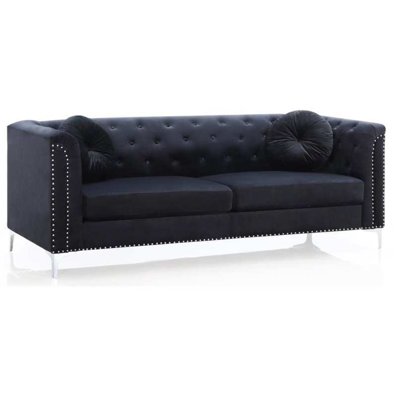 Home Square 2-Piece Furniture Set with Velvet Sofa and Chair in Black