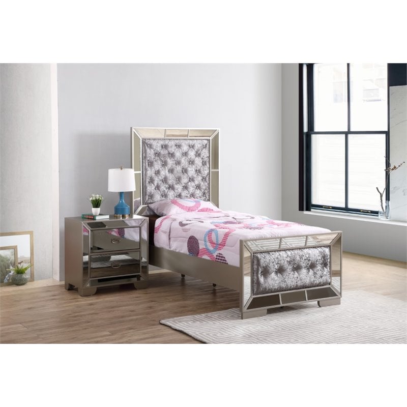 Home Square 2-Piece Set with Twin Panel Bed and 5-Drawer Chest in Champagne