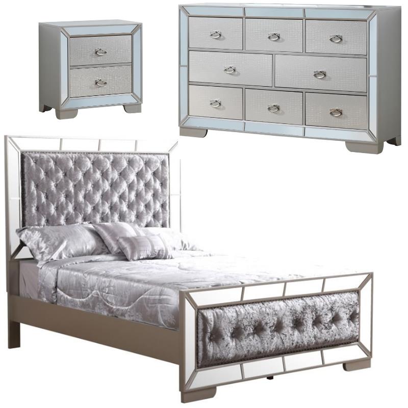 Home Square 3-Piece Set with Queen Panel Bed 8-Drawer Dresser & Nightstand