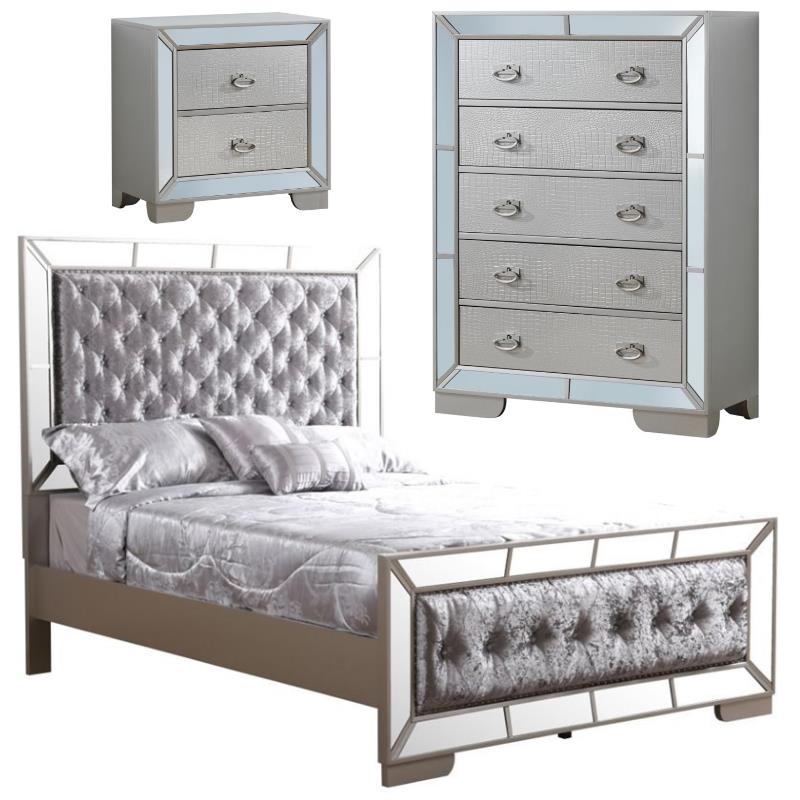 Home Square 3-Piece Set with Queen Panel Bed 5-Drawer Chest & Nightstand