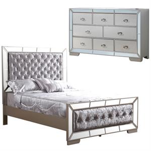 Home Square 2-Piece Set with Full Panel Bed & 8-Drawer Dresser in Champagne