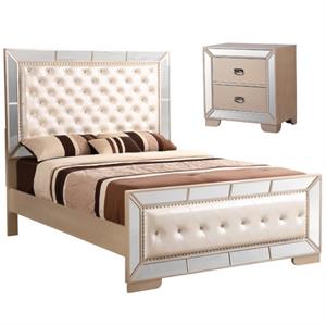 Home Square 2-Piece Set with King Panel Bed and 2-Drawer Nightstand in Pearl