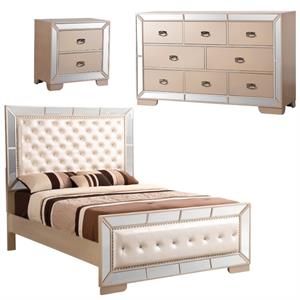 Home Square 3-Piece Set with King Panel Bed Dresser and Nightstand in Pearl