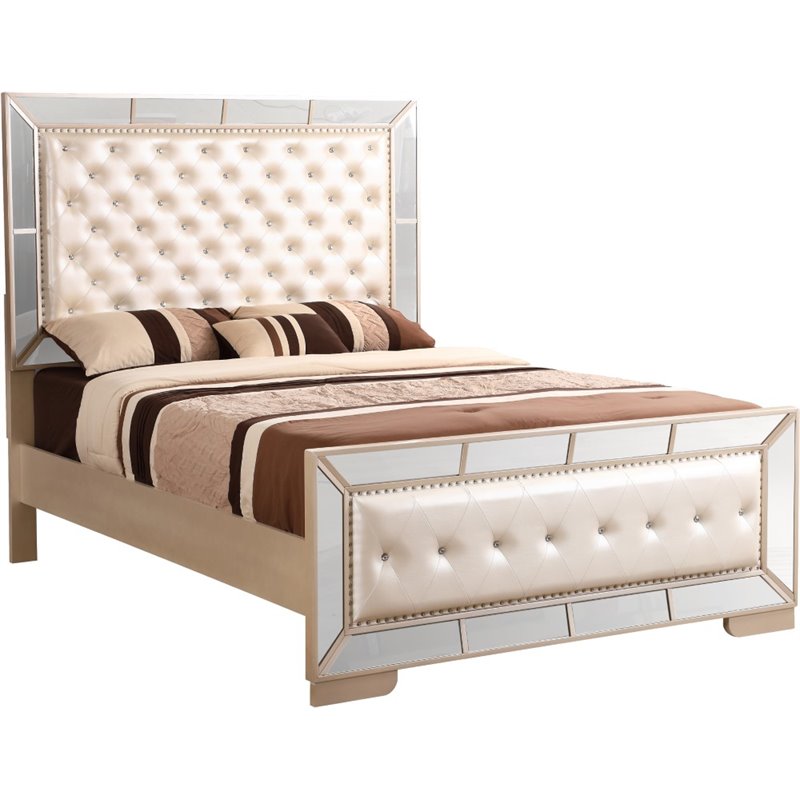 Home Square 2-Piece Set with Full Panel Bed and 5-Drawer Chest in Pearl