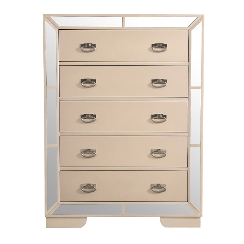 Home Square 2-Piece Set with Full Panel Bed and 5-Drawer Chest in Pearl