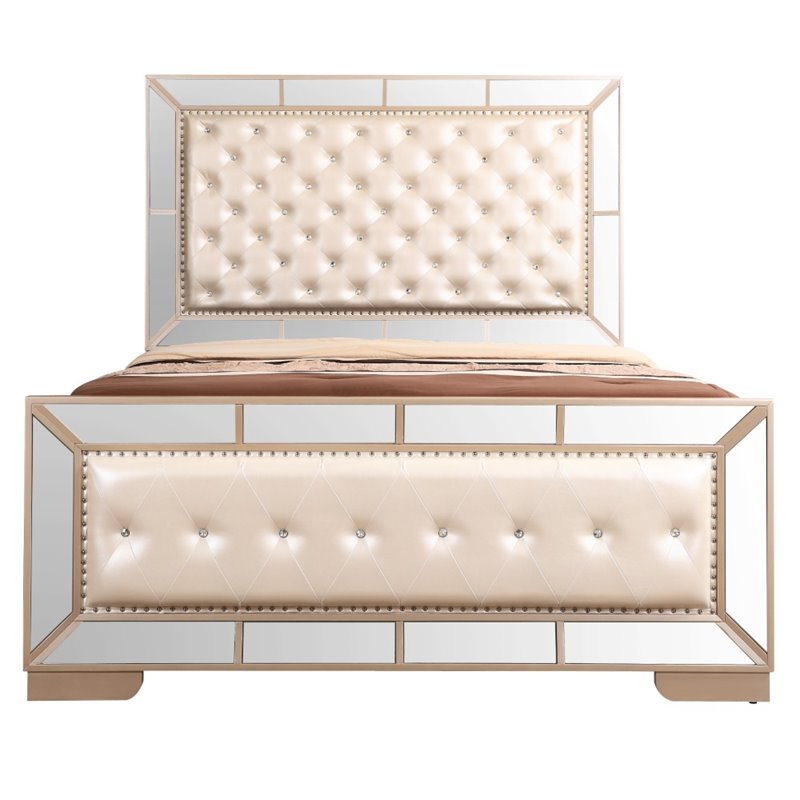 Home Square 2-Piece Set with Full Panel Bed and 5-Drawer Chest in Pearl