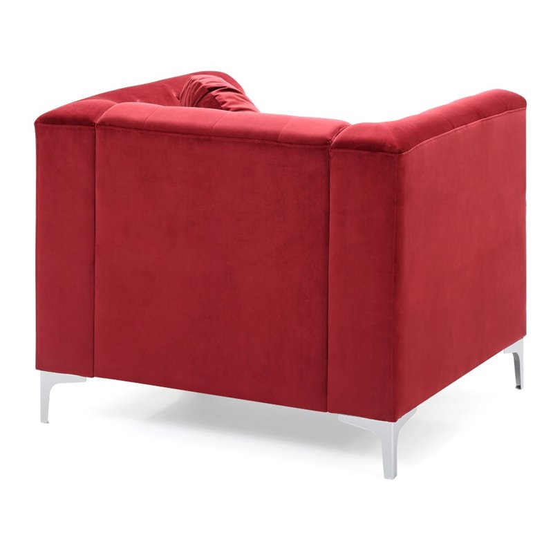 Home Square 2-Piece Set with Velvet Sofa Chaise and Chair in Burgundy