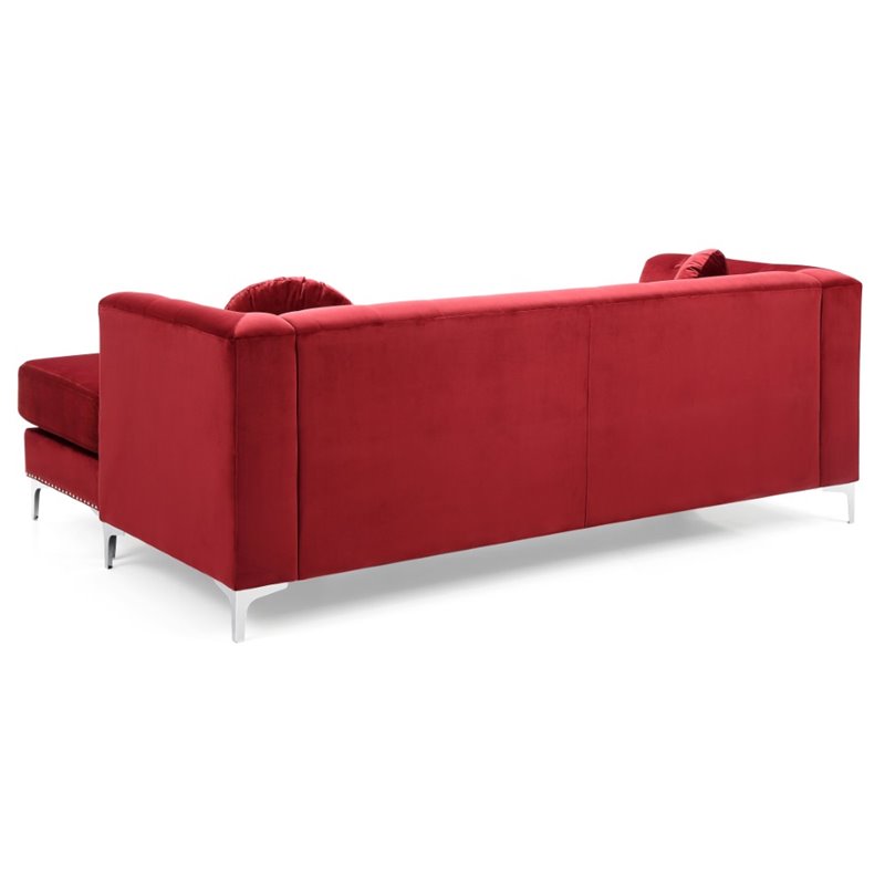 Home Square 2-Piece Set with Velvet Sofa Chaise and Chair in Burgundy