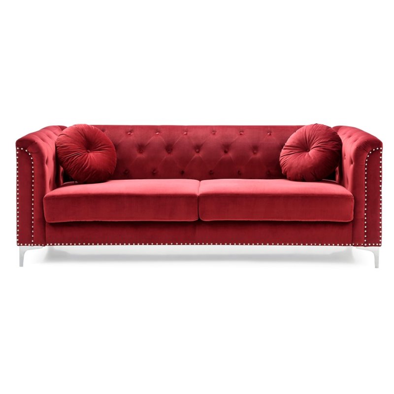 Home Square 2-Piece Set with Velvet Sofa and Loveseat in Burgundy