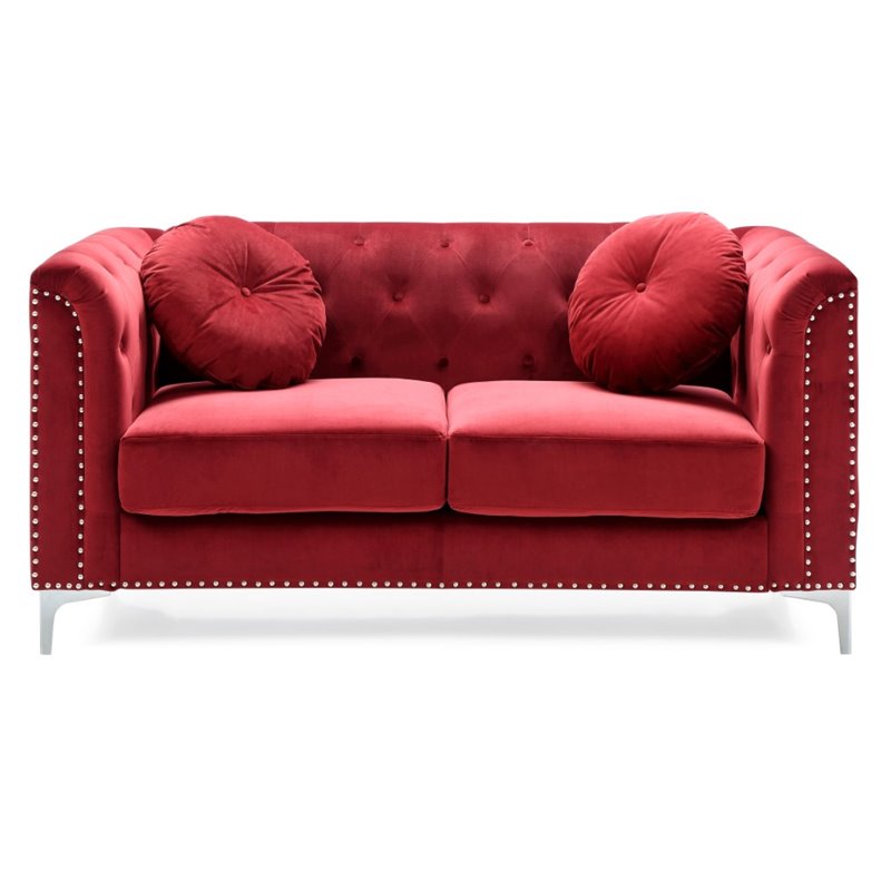 Home Square 2-Piece Set with Velvet Sofa and Loveseat in Burgundy