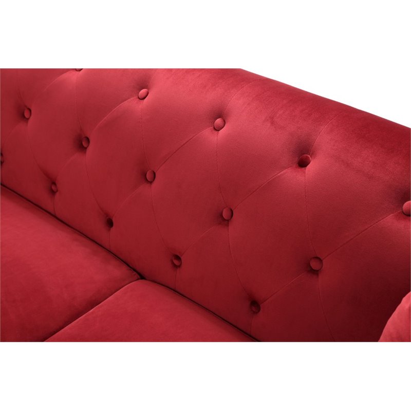 Home Square 2-Piece Set with Velvet Sofa and Loveseat in Burgundy