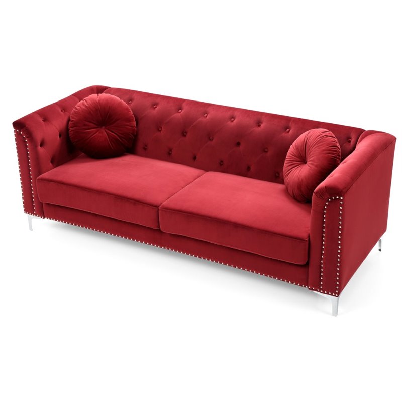 Home Square 2-Piece Set with Velvet Sofa and Loveseat in Burgundy