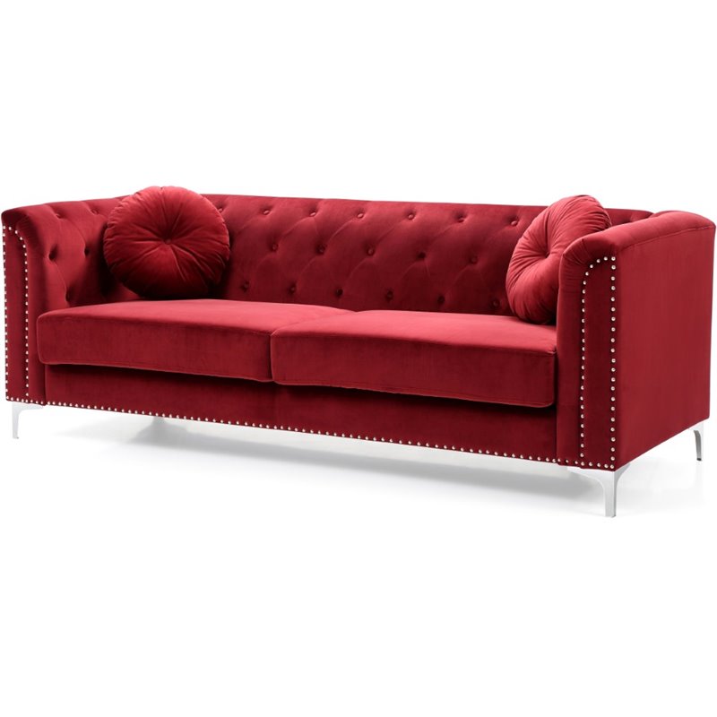 Home Square 2-Piece Set with Velvet Sofa and Chair in Burgundy