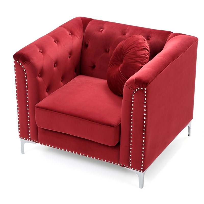 Home Square 2-Piece Set with Velvet Sofa and Chair in Burgundy