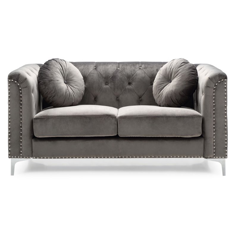 Home Square 2-Piece Set with Velvet Sofa Chaise and Loveseat in Dark Gray