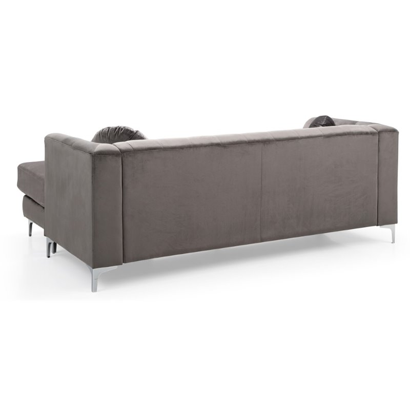 Home Square 2-Piece Set with Velvet Sofa Chaise and Chair in Dark Gray