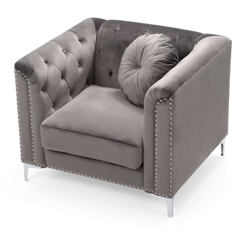 Home Square 2-Piece Set with Velvet Sofa and Chair in Dark Gray