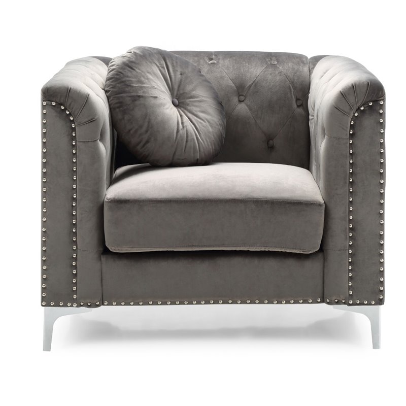 Home Square 2-Piece Set with Velvet Sofa and Chair in Dark Gray
