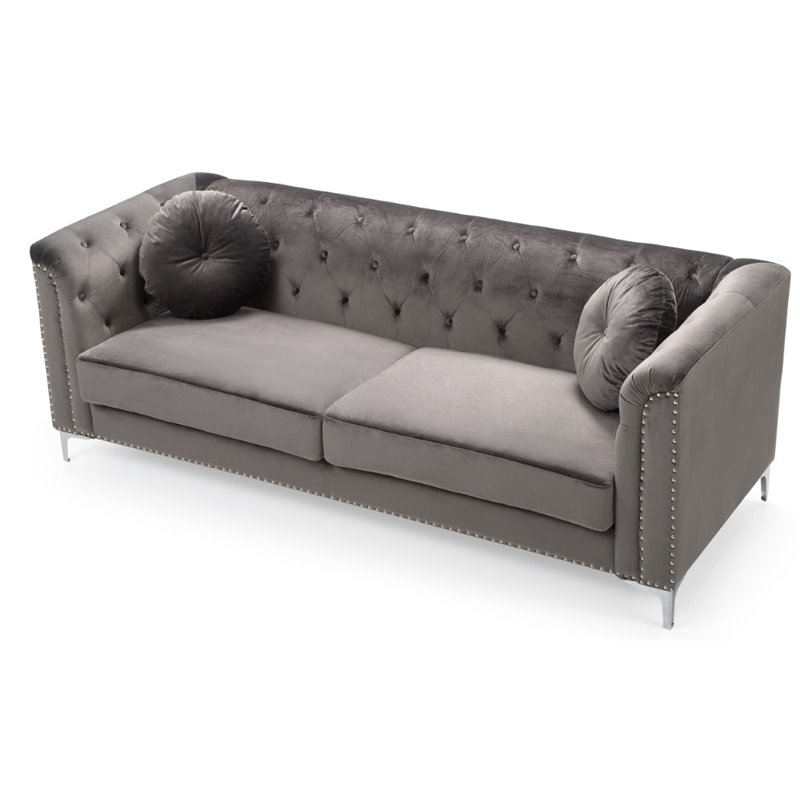 Home Square 2-Piece Set with Velvet Sofa and Chair in Dark Gray
