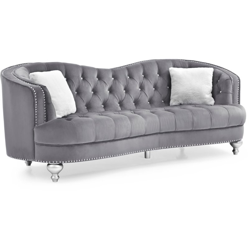 Home Square 2-Piece Set with Velvet Loveseat and Sofa in Gray
