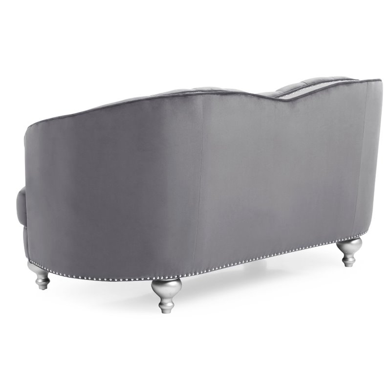 Home Square 2-Piece Set with Velvet Loveseat and Sofa in Gray