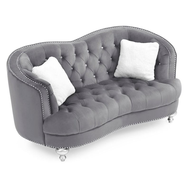 Home Square 2-Piece Set with Velvet Loveseat and Sofa in Gray