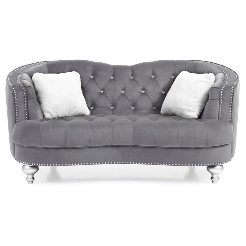 Home Square 2-Piece Set with Velvet Loveseat and Sofa in Gray