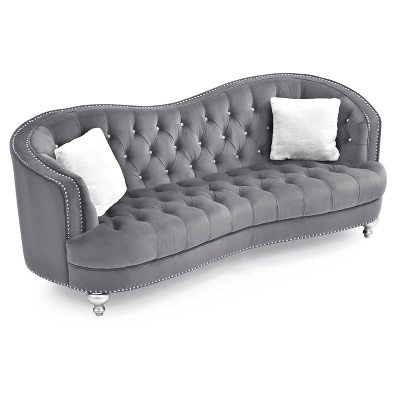 Home Square 2-Piece Set with Velvet Loveseat and Sofa in Gray
