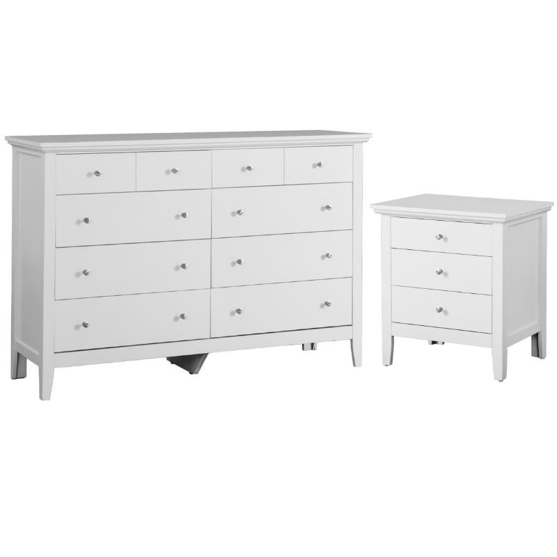 Home Square 2-Piece Set with 8-Drawer Dresser and 3-Drawer Nightstand in White