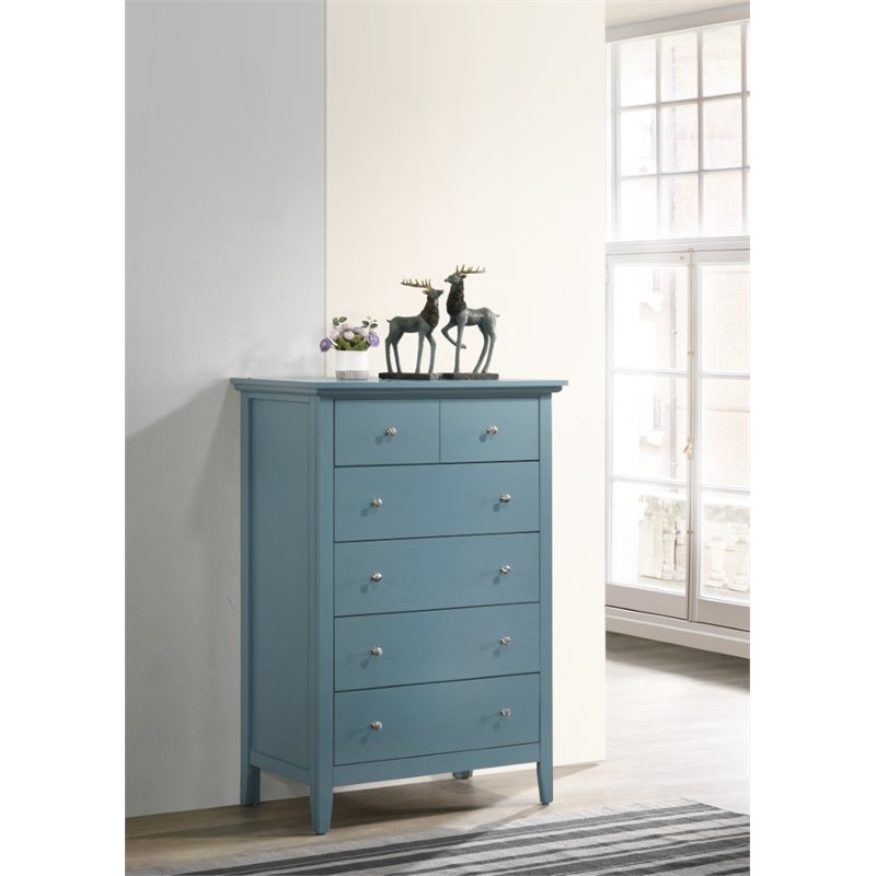 Home Square 2-Piece Set with 5-Drawer Chest and 3-Drawer Nightstand in Teal