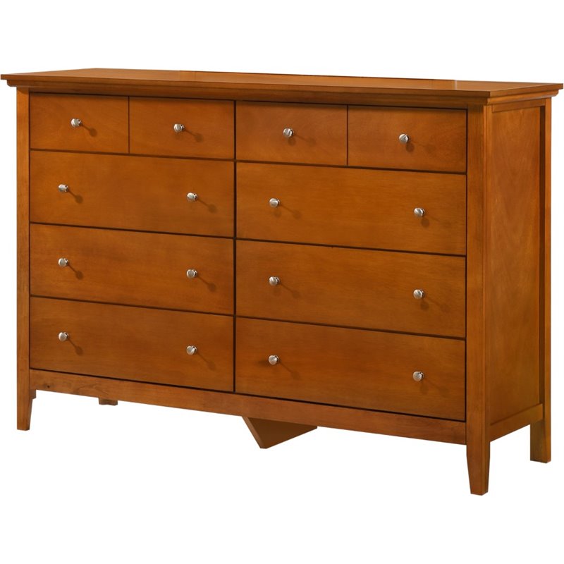 Home Square 3-Piece Set with 3-Drawer Nightstand Mirror 8-Drawer Dresser in Oak