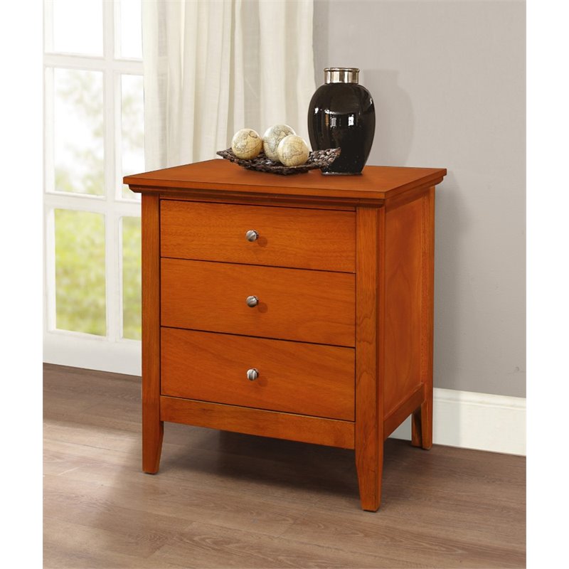 Home Square 3-Piece Set with 3-Drawer Nightstand Mirror 8-Drawer Dresser in Oak