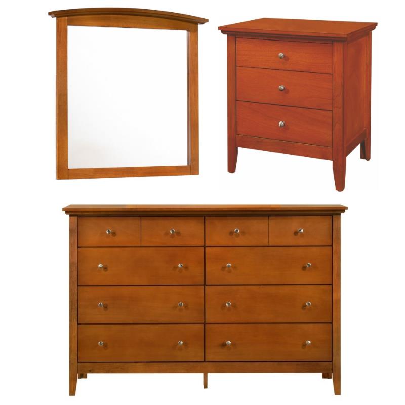 Home Square 3-Piece Set with 3-Drawer Nightstand Mirror 8-Drawer Dresser in Oak