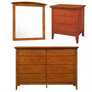 Home Square 3-Piece Set with 3-Drawer Nightstand Mirror 8-Drawer Dresser in Oak