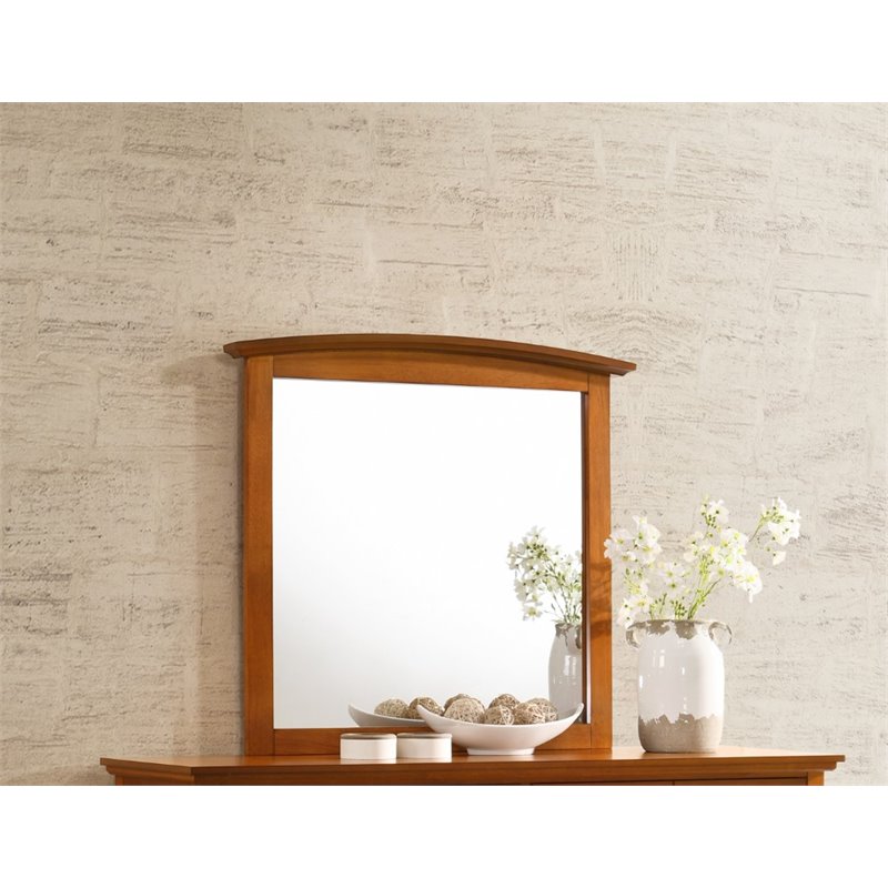 Home Square 3-Piece Set with 3-Drawer Nightstand Mirror 5-Drawer Chest in Oak