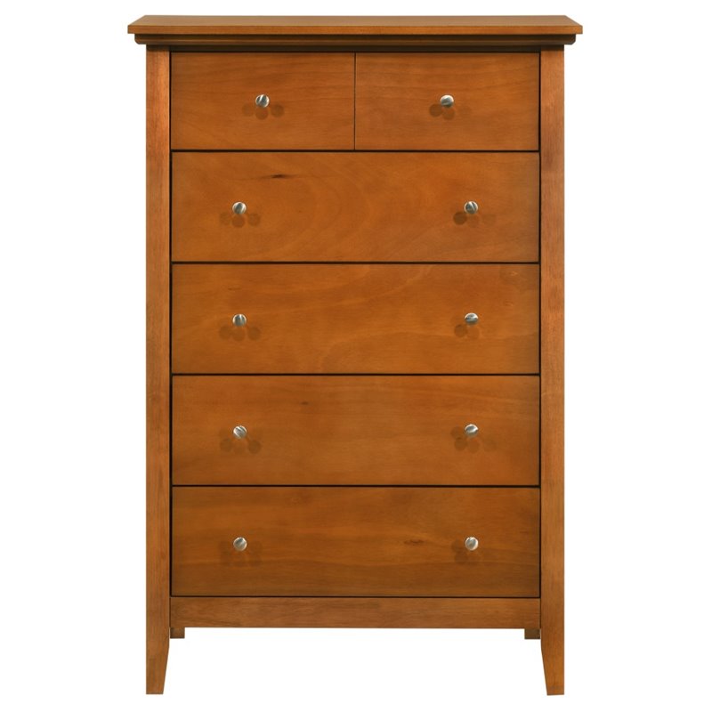 Home Square 3-Piece Set with 3-Drawer Nightstand Mirror 5-Drawer Chest in Oak