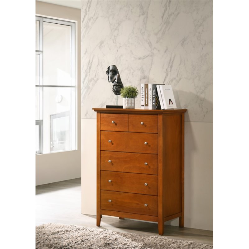 Home Square 2-Piece Set with Mirror and 5-Drawer Chest in Oak