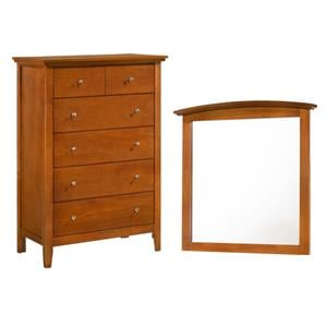 Home Square 2-Piece Set with Mirror and 5-Drawer Chest in Oak
