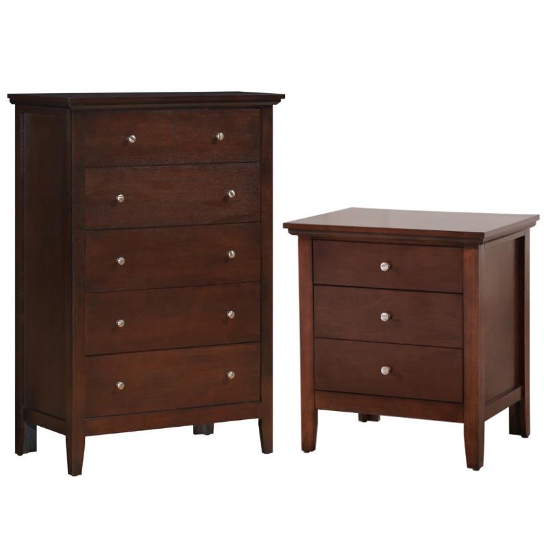 Home Square 2-Piece Set with 5-Drawer Chest 3-Drawer Nightstand in Cappuccino