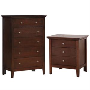 Home Square 2-Piece Set with 5-Drawer Chest 3-Drawer Nightstand in Cappuccino