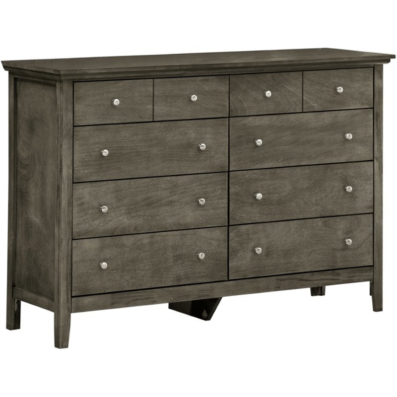 Home Square 2-Piece Set with Twin Panel Bed and 8-Drawer Dresser in Gray