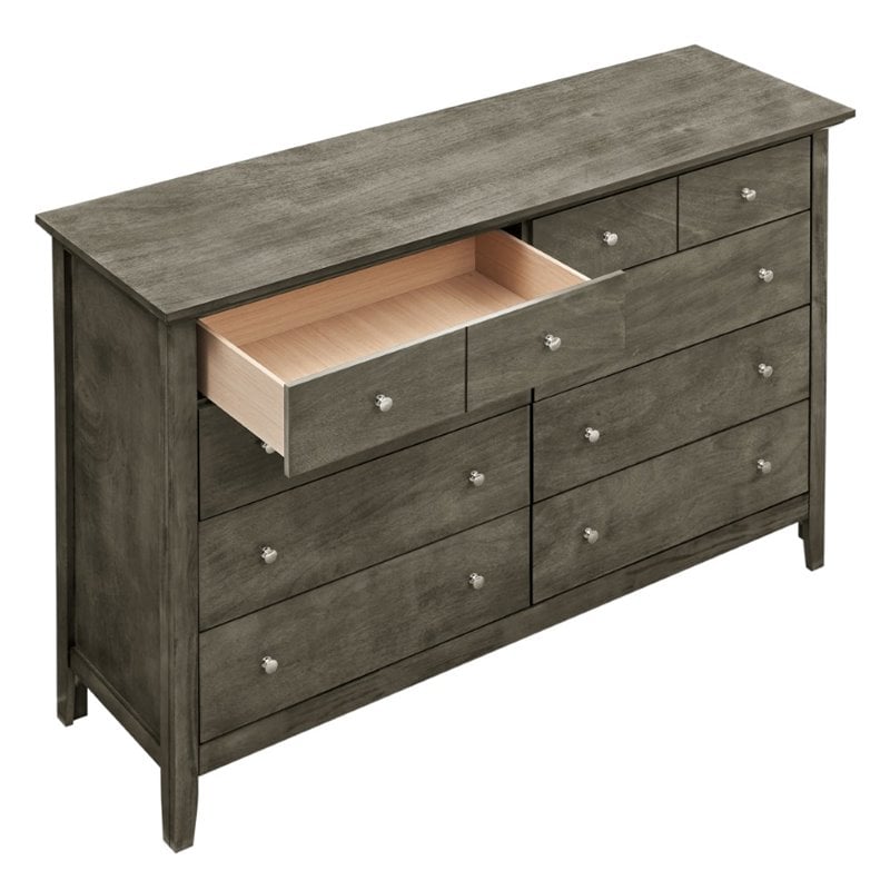 Home Square 2-Piece Set with Twin Panel Bed and 8-Drawer Dresser in Gray