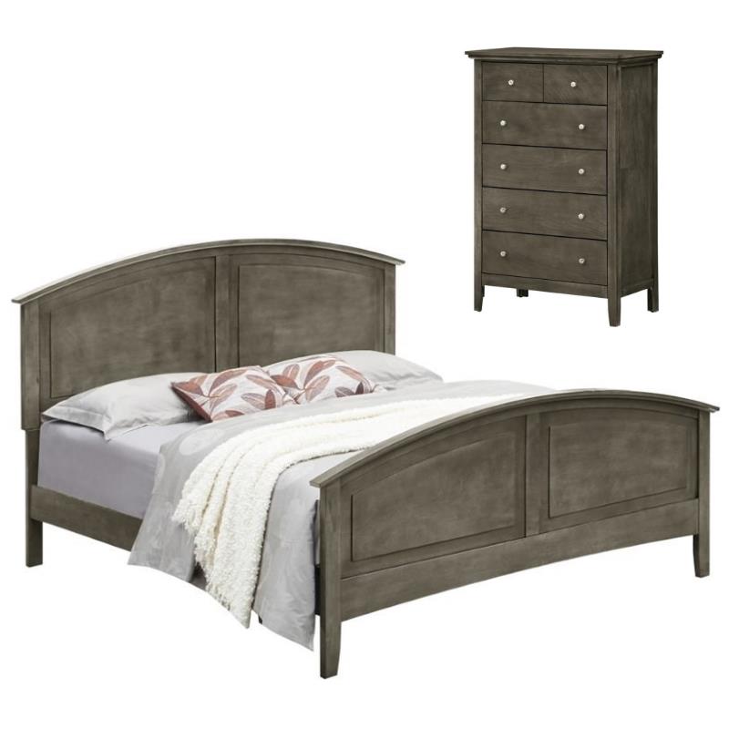 Home Square 2-Piece Set with Queen Panel Bed and 5-Drawer Chest in Gray