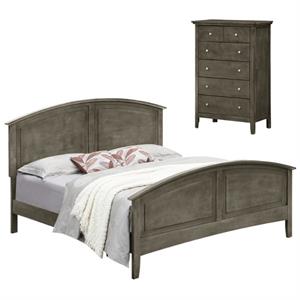Home Square 2-Piece Set with Queen Panel Bed and 5-Drawer Chest in Gray