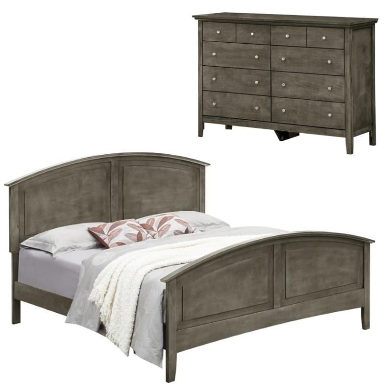 Home Square 2-Piece Set with King Panel Bed and 8-Drawer Dresser in Gray