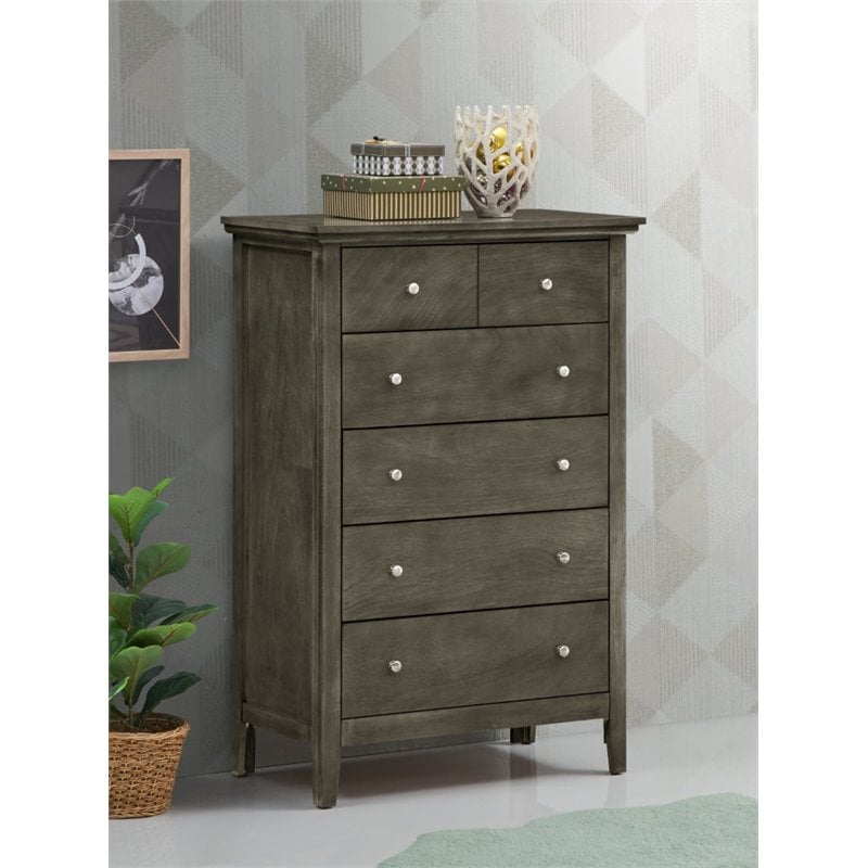 Home Square 2-Piece Set with King Panel Bed and 5-Drawer Chest in Gray