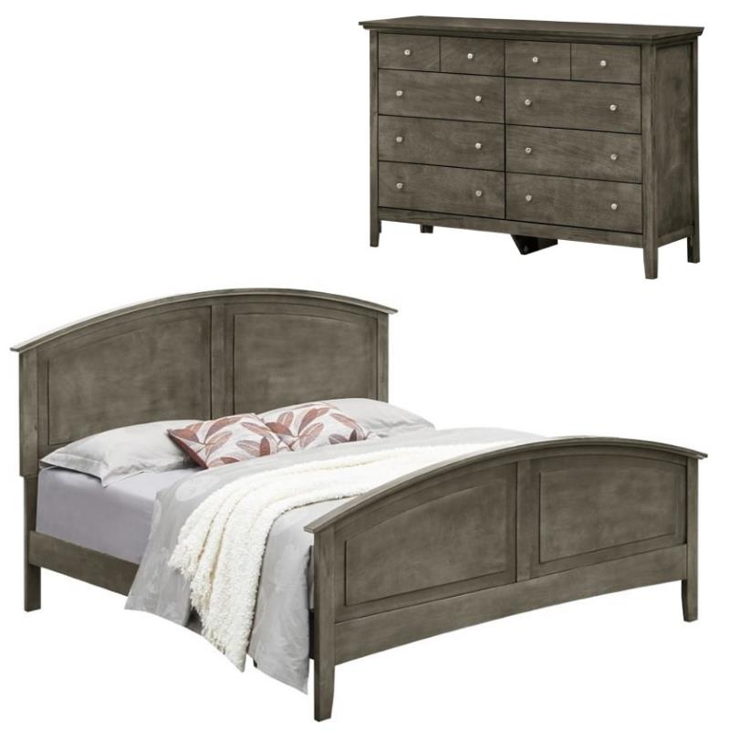 Home Square 2-Piece Set with Full Panel Bed and 8-Drawer Dresser in Gray