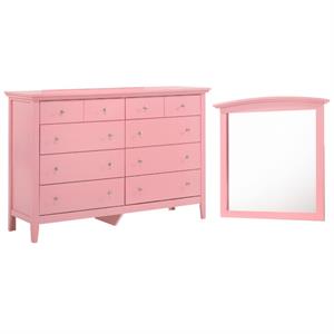 Home Square 2-Piece Set with 8-Drawer Dresser and Mirror in Pink
