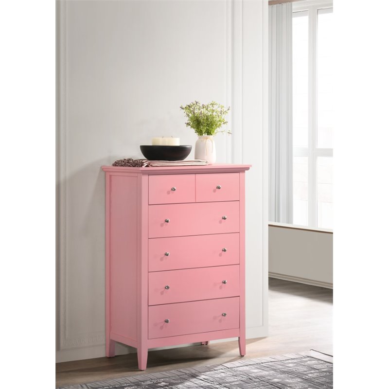 Home Square 2-Piece Set with 5-Drawer Chest and 3-Drawer Nightstand in Pink